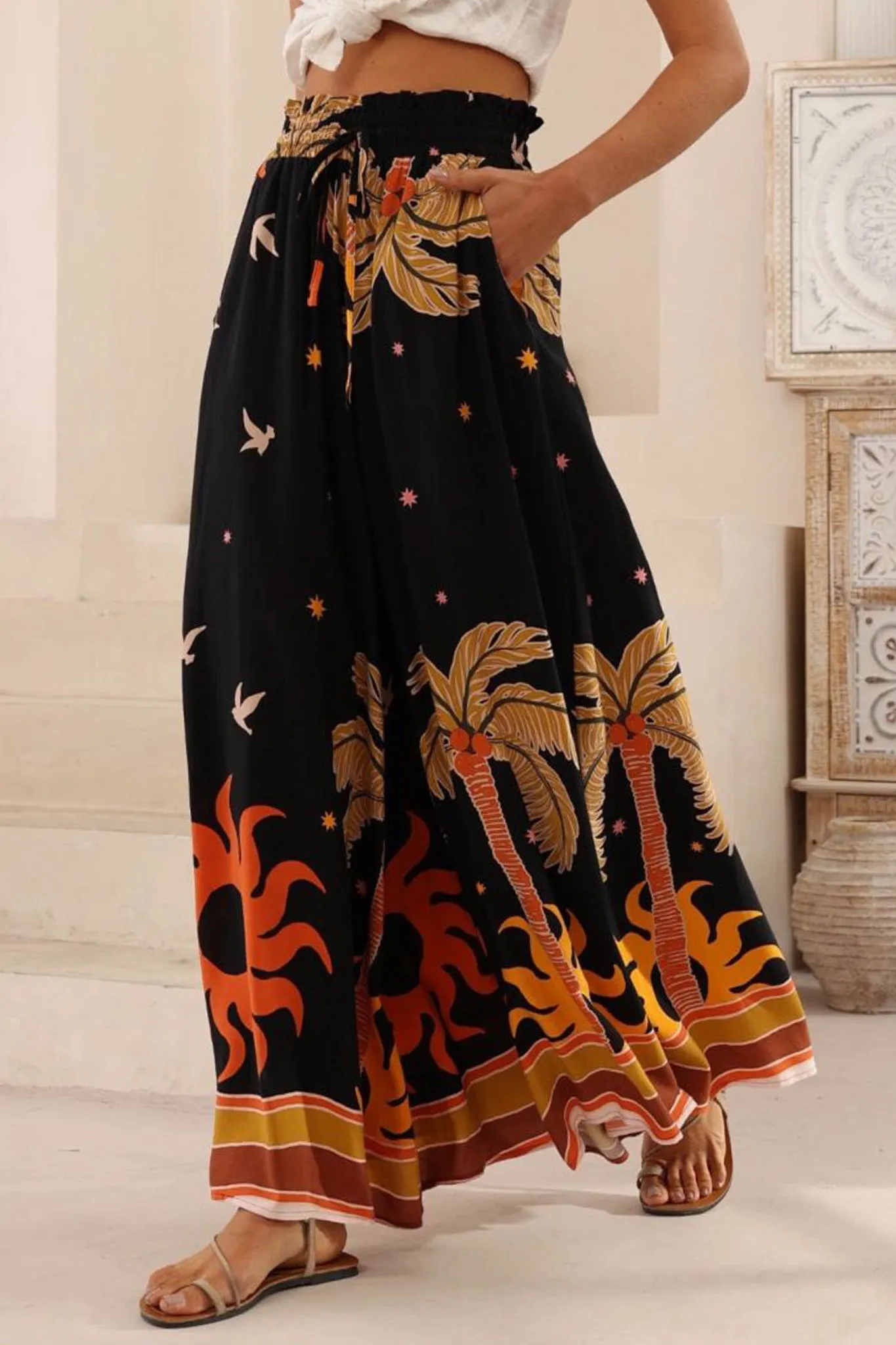 Charli Pants - Paper Bag High Waisted Wide Leg Pants in Midnight Desert Print sold by Salty Crush product image thumbnail 2