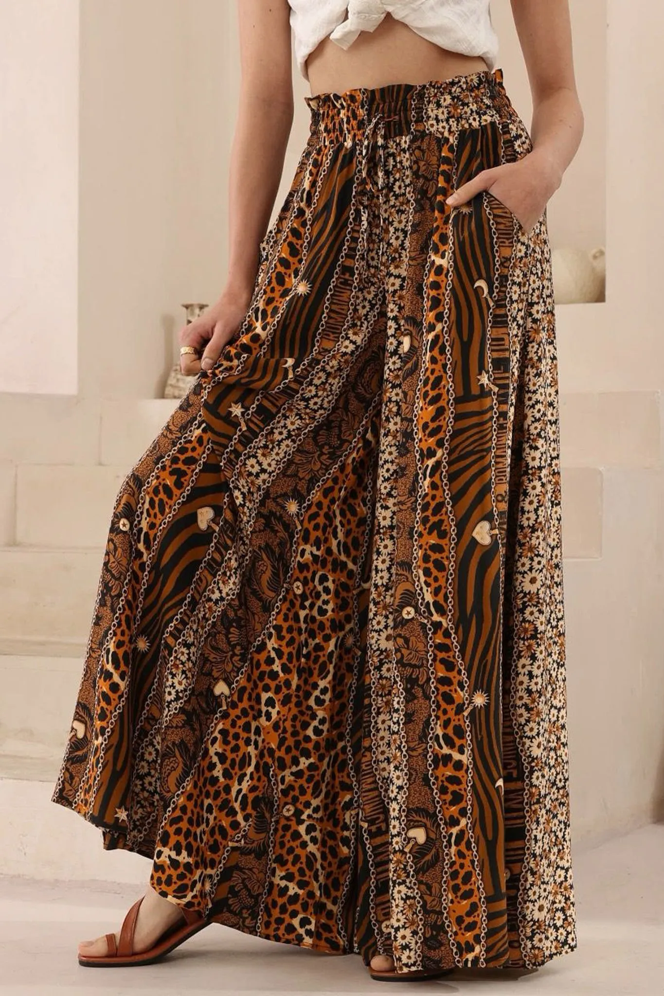 Charli Pants - Paper Bag High Waisted Wide Leg Pants in Riley Print sold by Salty Crush product image thumbnail 3