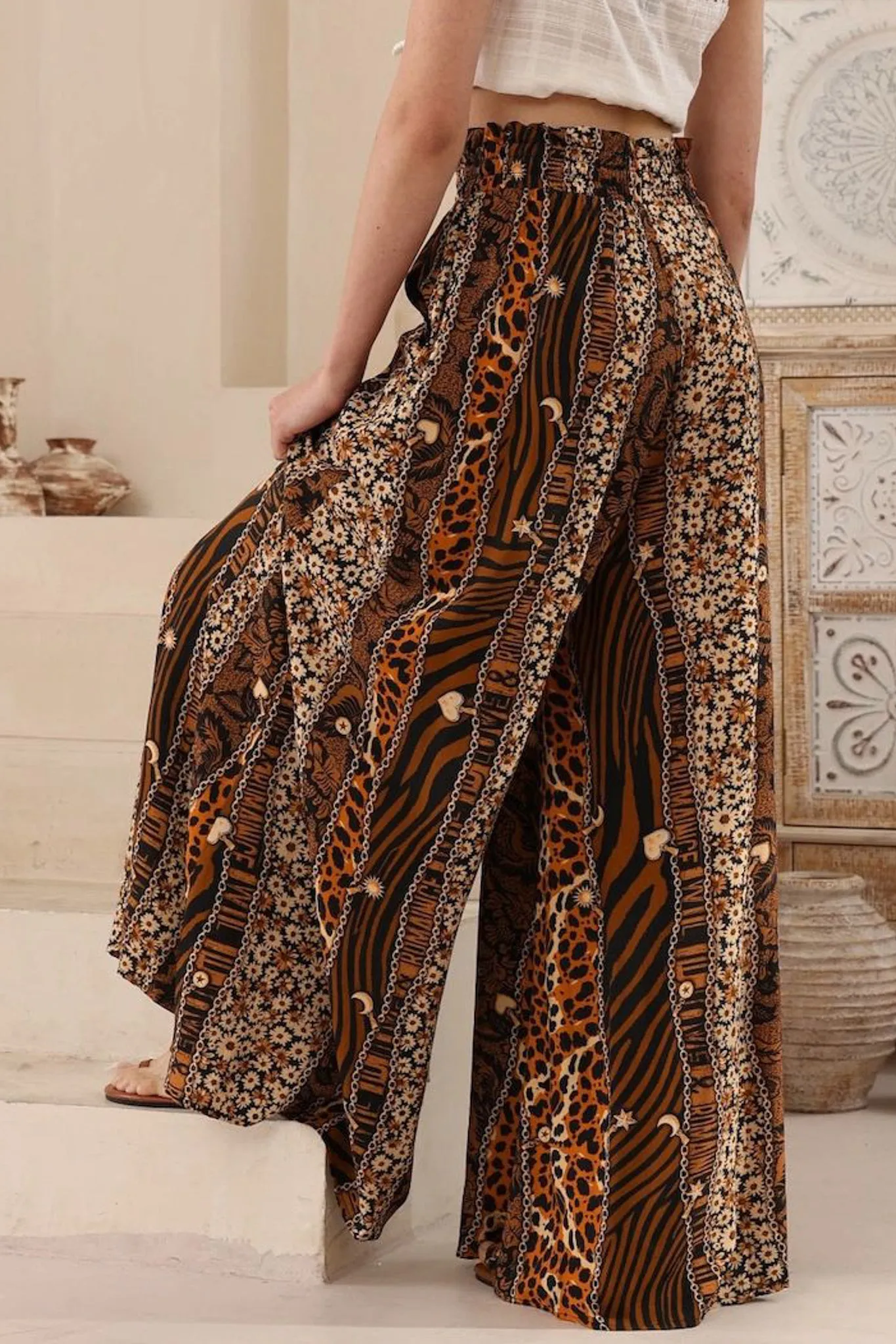 Charli Pants - Paper Bag High Waisted Wide Leg Pants in Riley Print sold by Salty Crush product image thumbnail 4