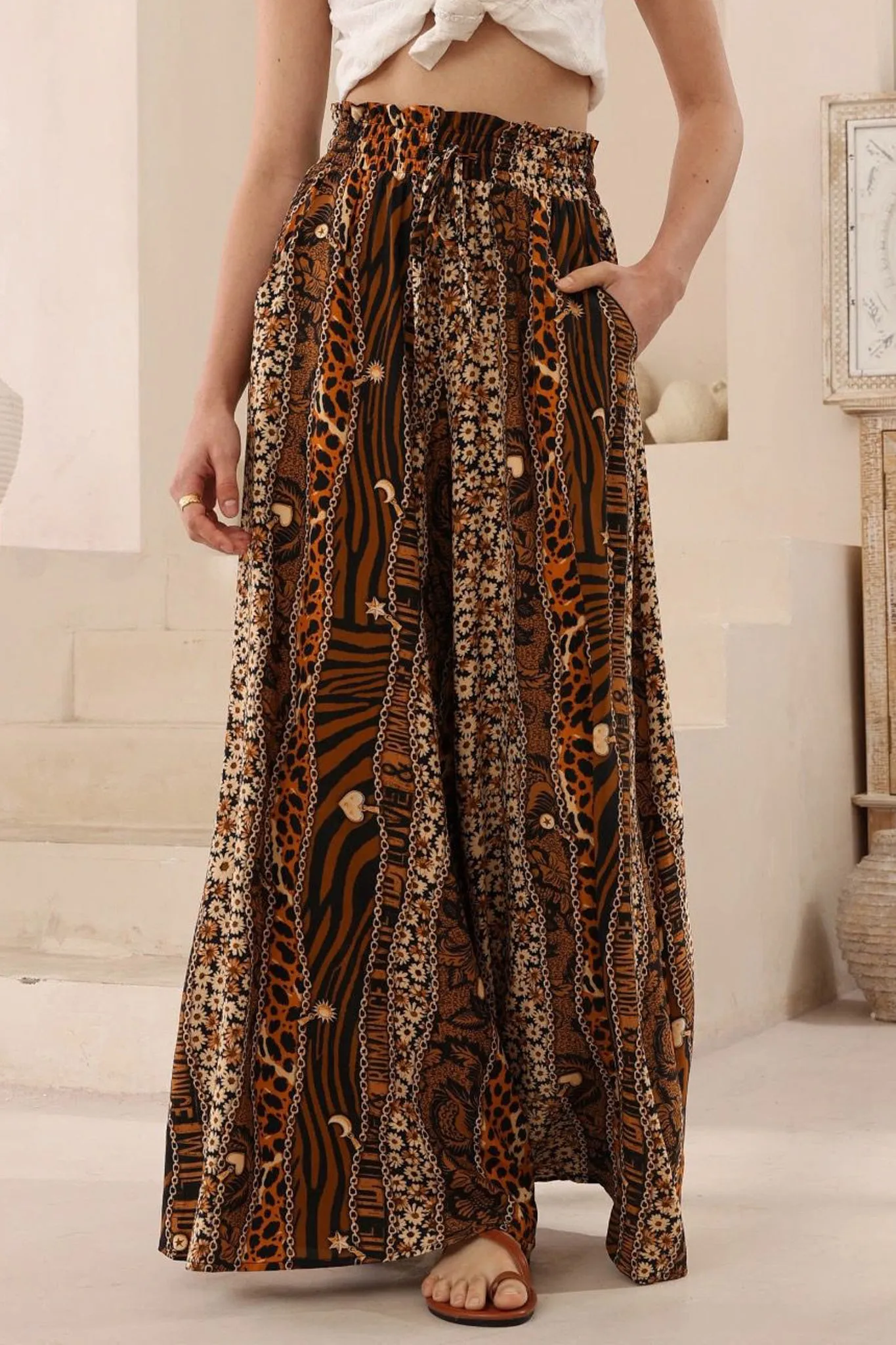 Charli Pants - Paper Bag High Waisted Wide Leg Pants in Riley Print sold by Salty Crush product image thumbnail 2