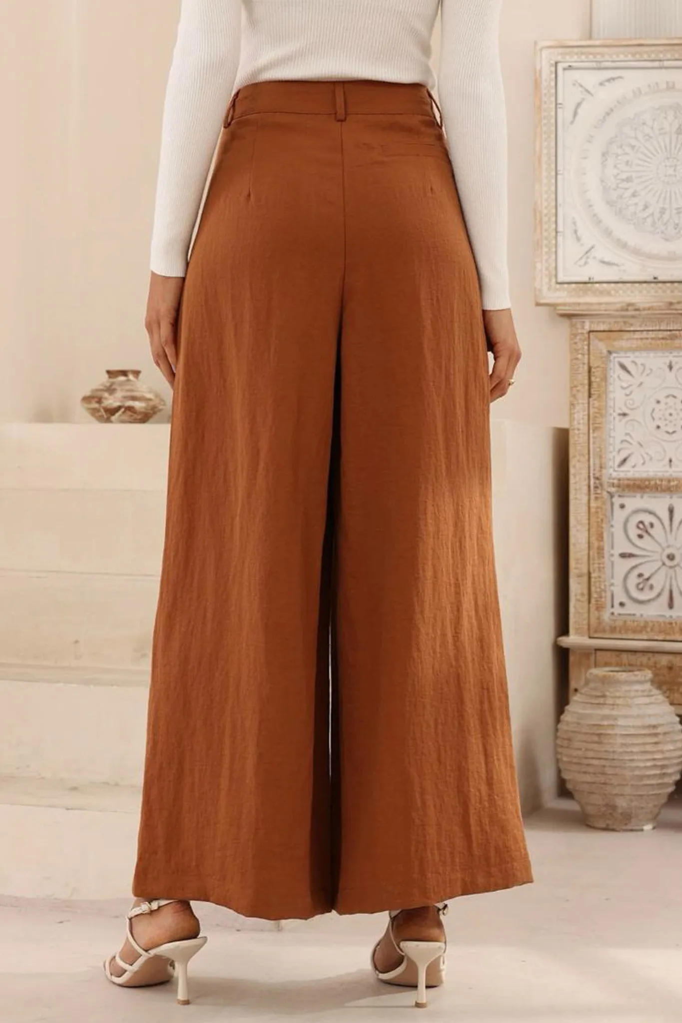Garcia Pants - High Waisted Fitted Waist Wide Leg Pants in Tan sold by Salty Crush product image thumbnail 4