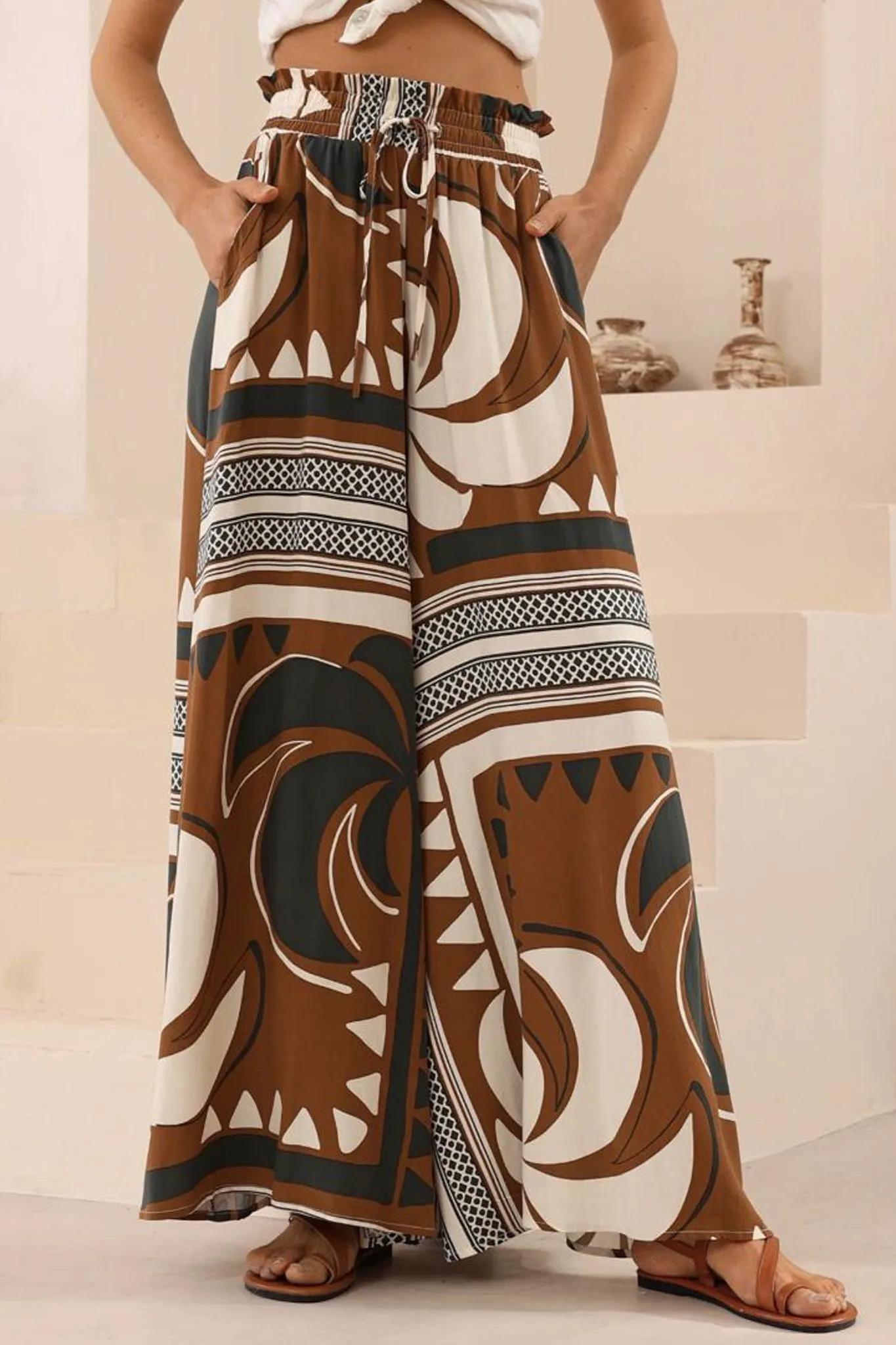 Charli Pants - Paper Bag High Waisted Wide Leg Pants in Harlen Print sold by Salty Crush product image thumbnail 2