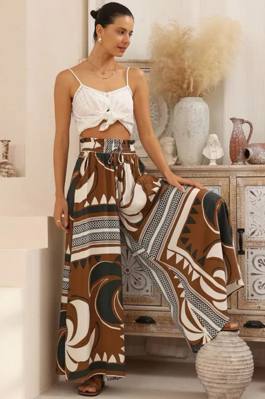 Charli Pants - Paper Bag High Waisted Wide Leg Pants in Harlen Print sold by Salty Crush
