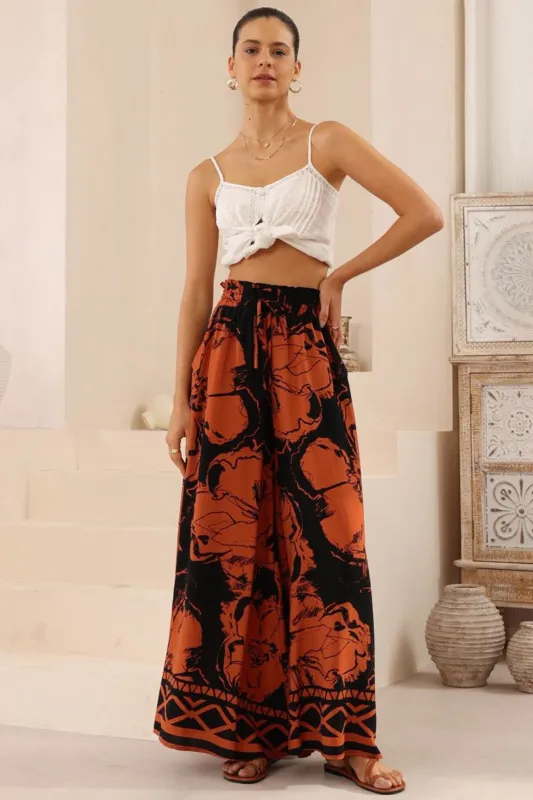 Charli Pants -  Paper Bag High Waisted Wide Leg Pants in Joslyn Print sold by Salty Crush
