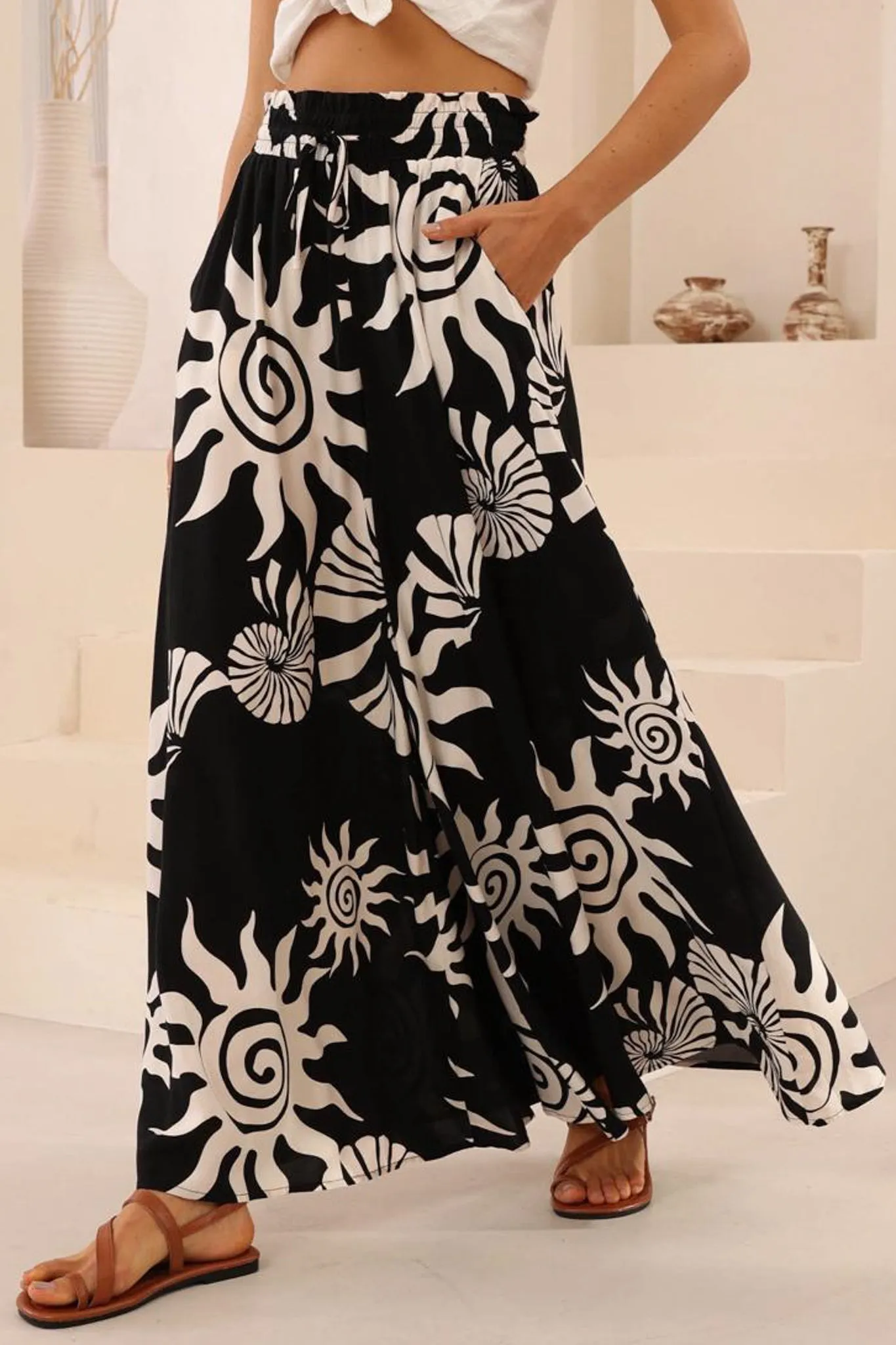 Charli Pants - Paper Bag High Waisted Wide Leg Pants in Raylee Print sold by Salty Crush product image thumbnail 3