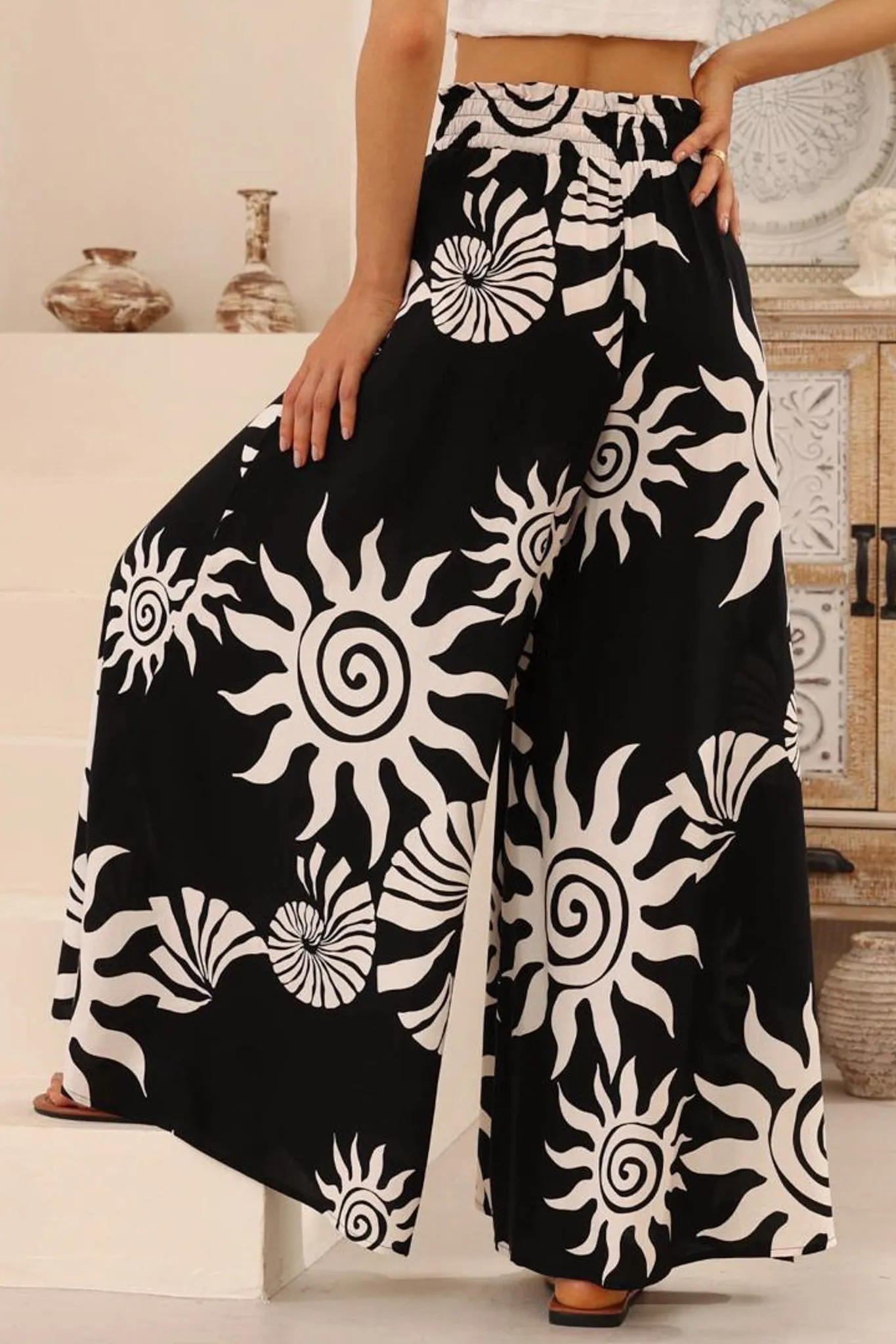 Charli Pants - Paper Bag High Waisted Wide Leg Pants in Raylee Print sold by Salty Crush product image thumbnail 4