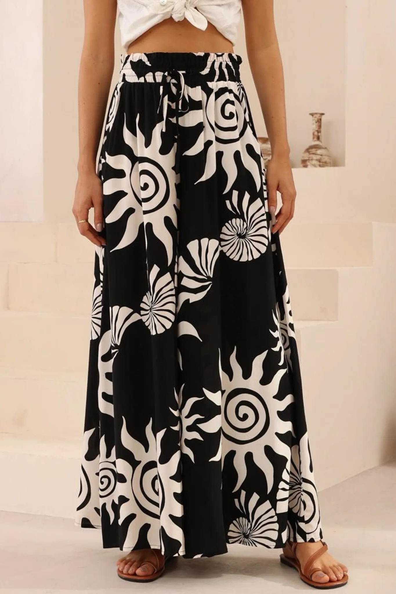 Charli Pants - Paper Bag High Waisted Wide Leg Pants in Raylee Print sold by Salty Crush product image thumbnail 2