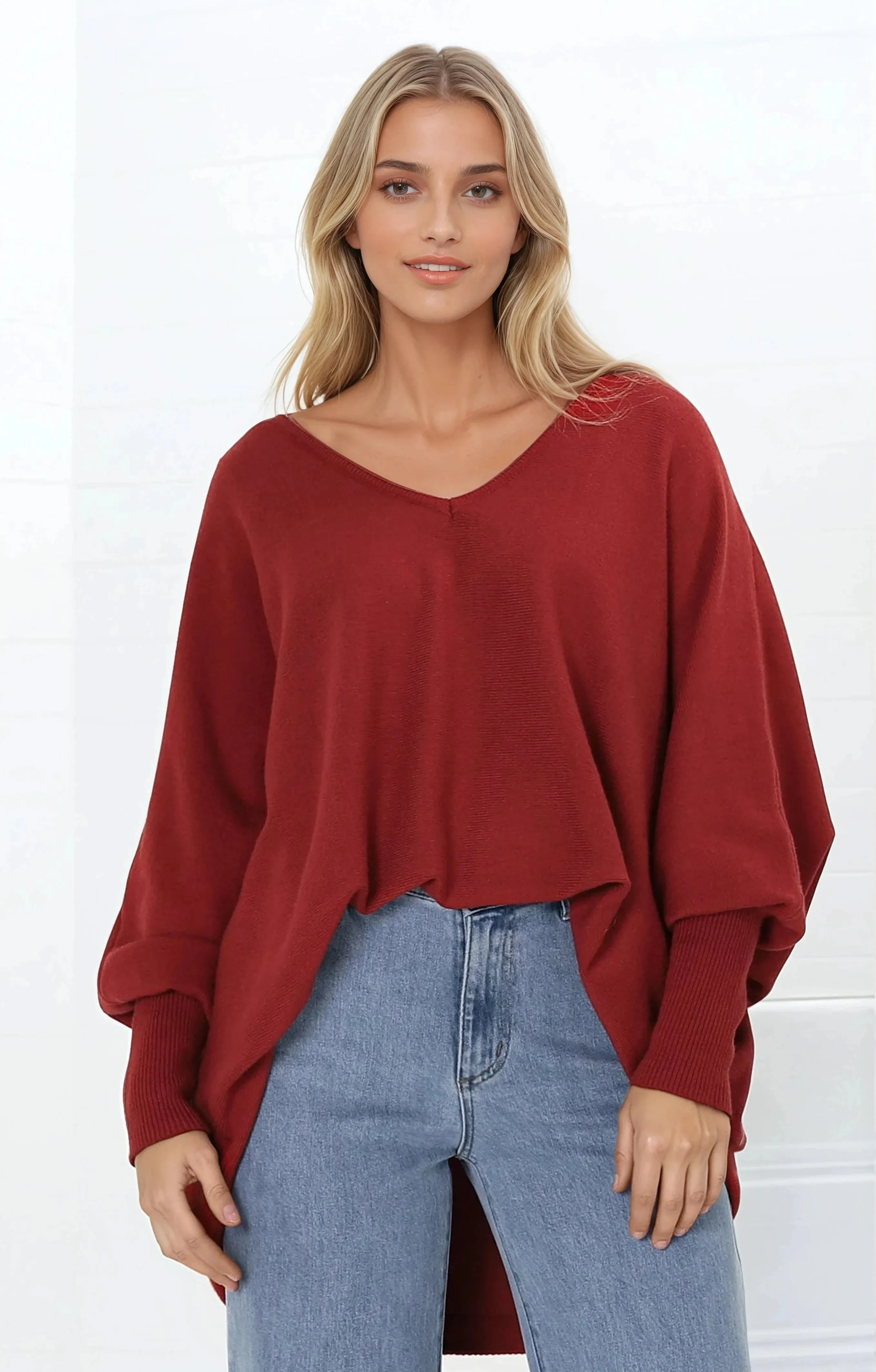 Pier Jumper - Oversized Batwing Knit Jumper in Red sold by Salty Crush product image thumbnail 2