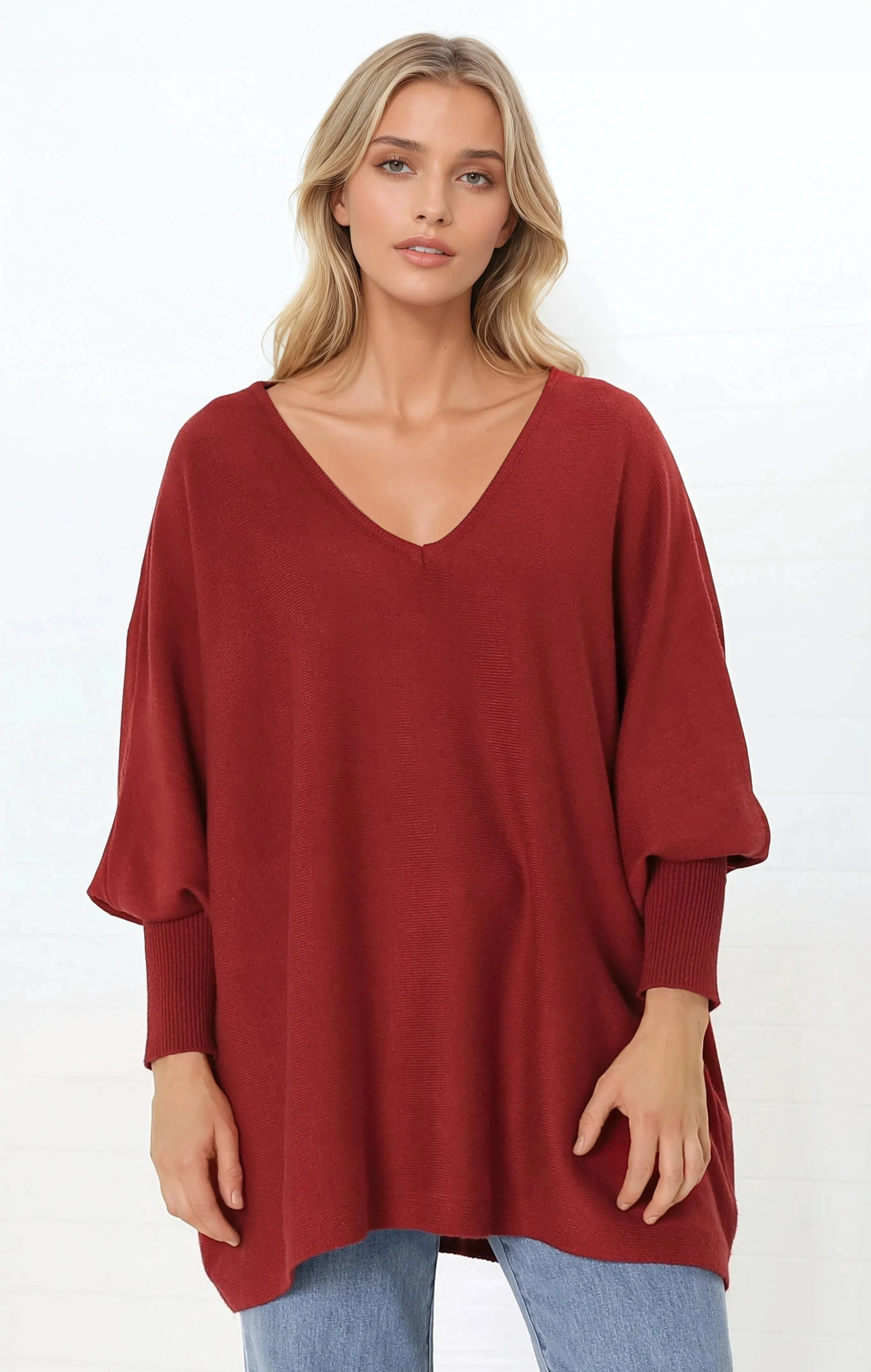 Pier Jumper - Oversized Batwing Knit Jumper in Red sold by Salty Crush product image thumbnail 4