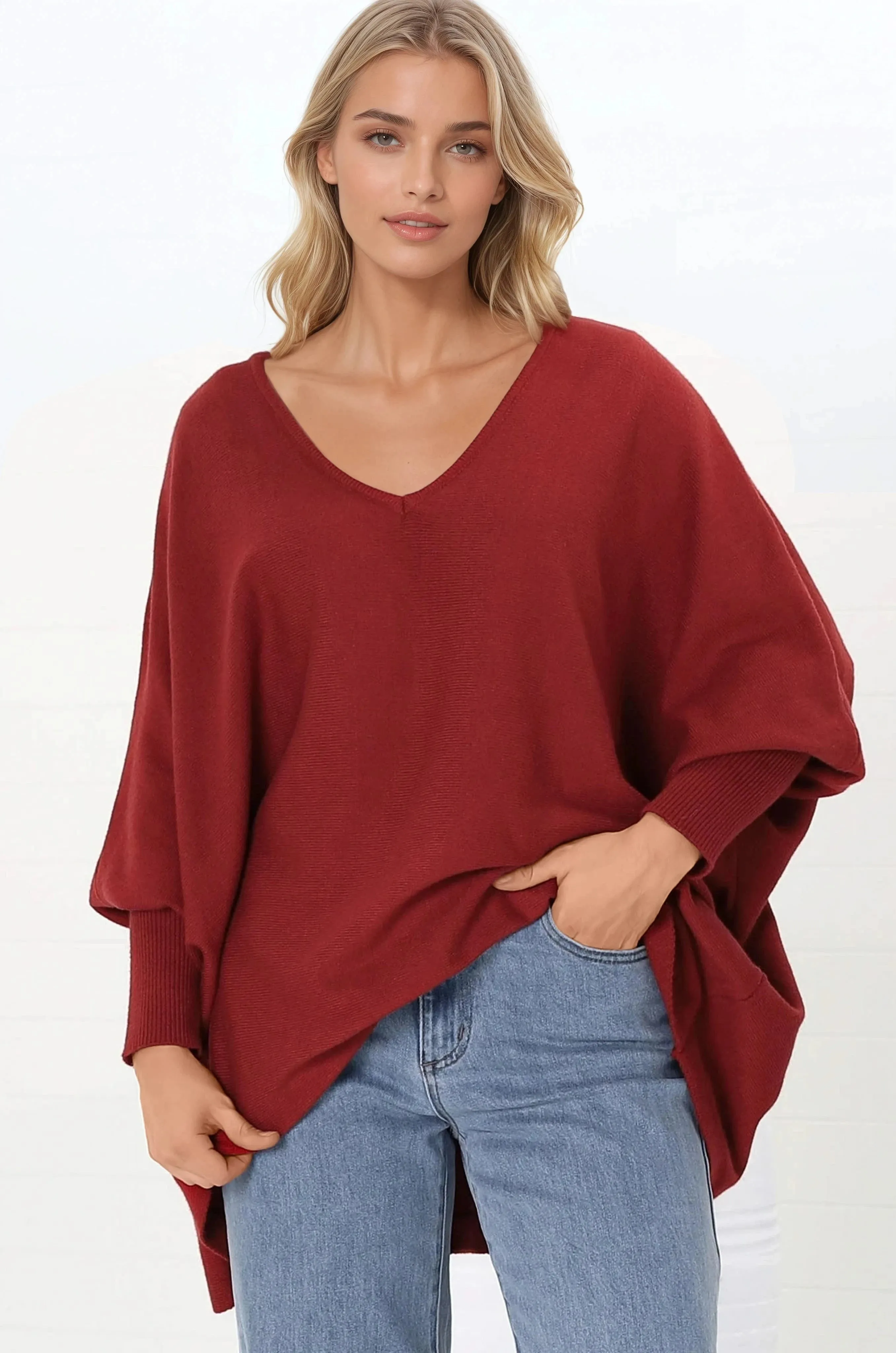 Pier Jumper - Oversized Batwing Knit Jumper in Red sold by Salty Crush