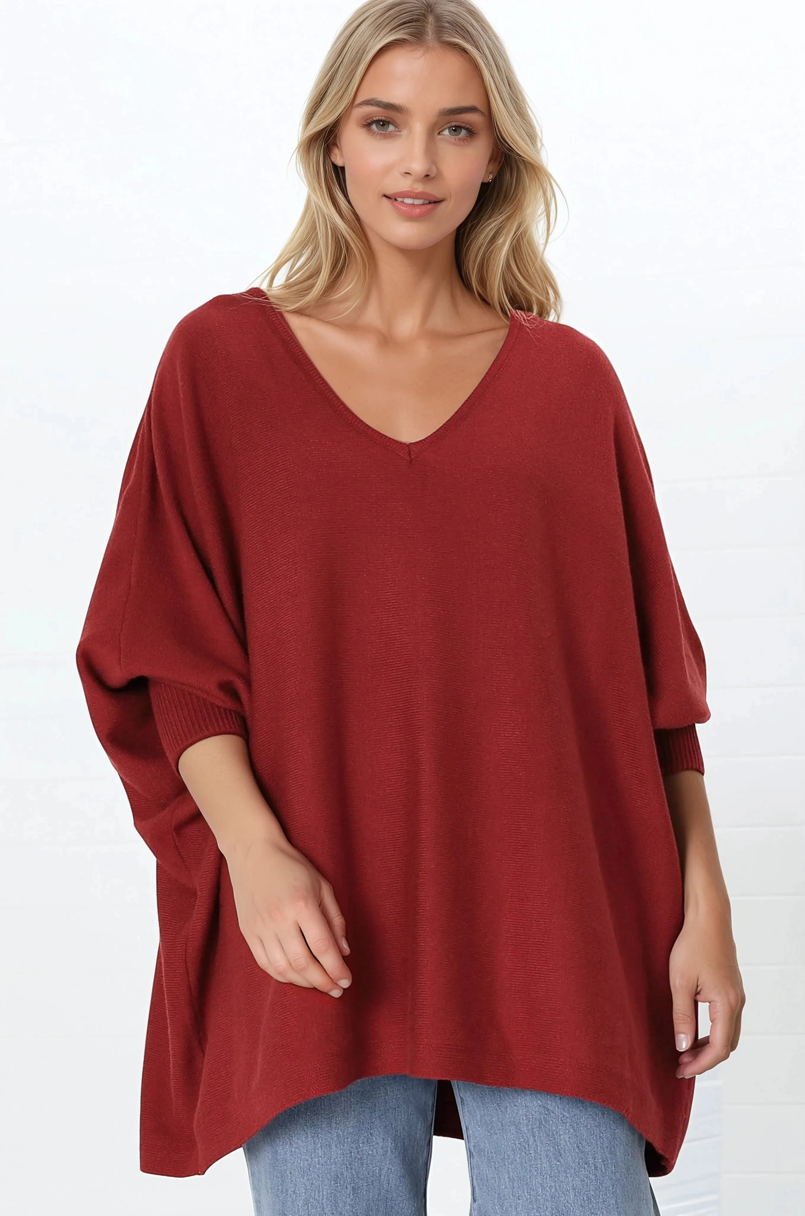 Pier Jumper - Oversized Batwing Knit Jumper in Red sold by Salty Crush product image thumbnail 5