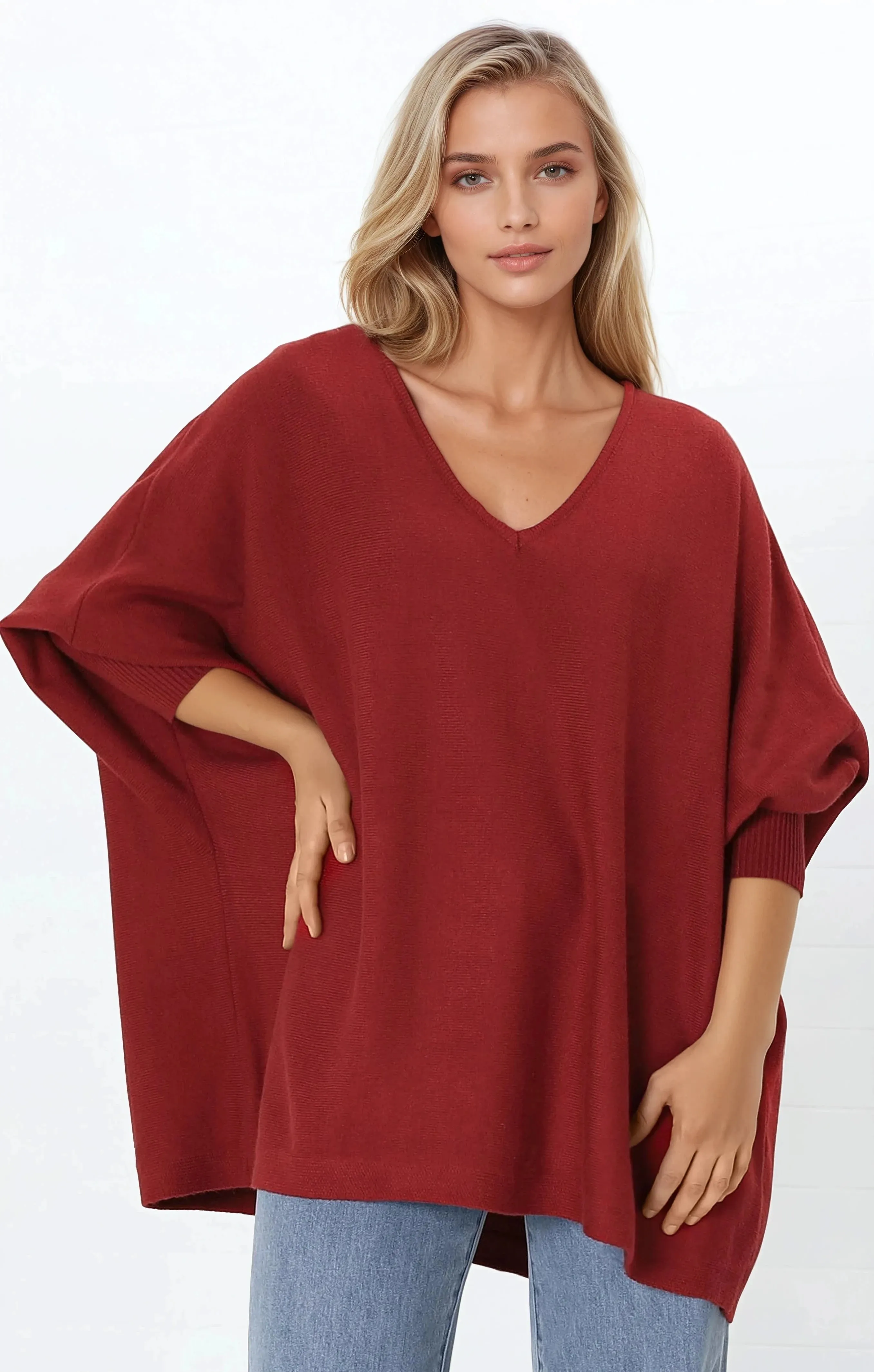 Pier Jumper - Oversized Batwing Knit Jumper in Red sold by Salty Crush product image thumbnail 3