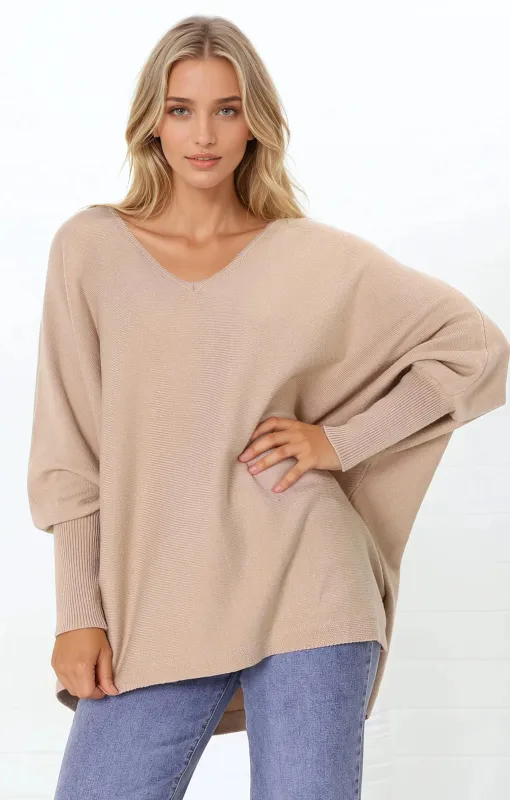 Pier Jumper - Oversized Batwing Knit Jumper in Beige sold by Salty Crush