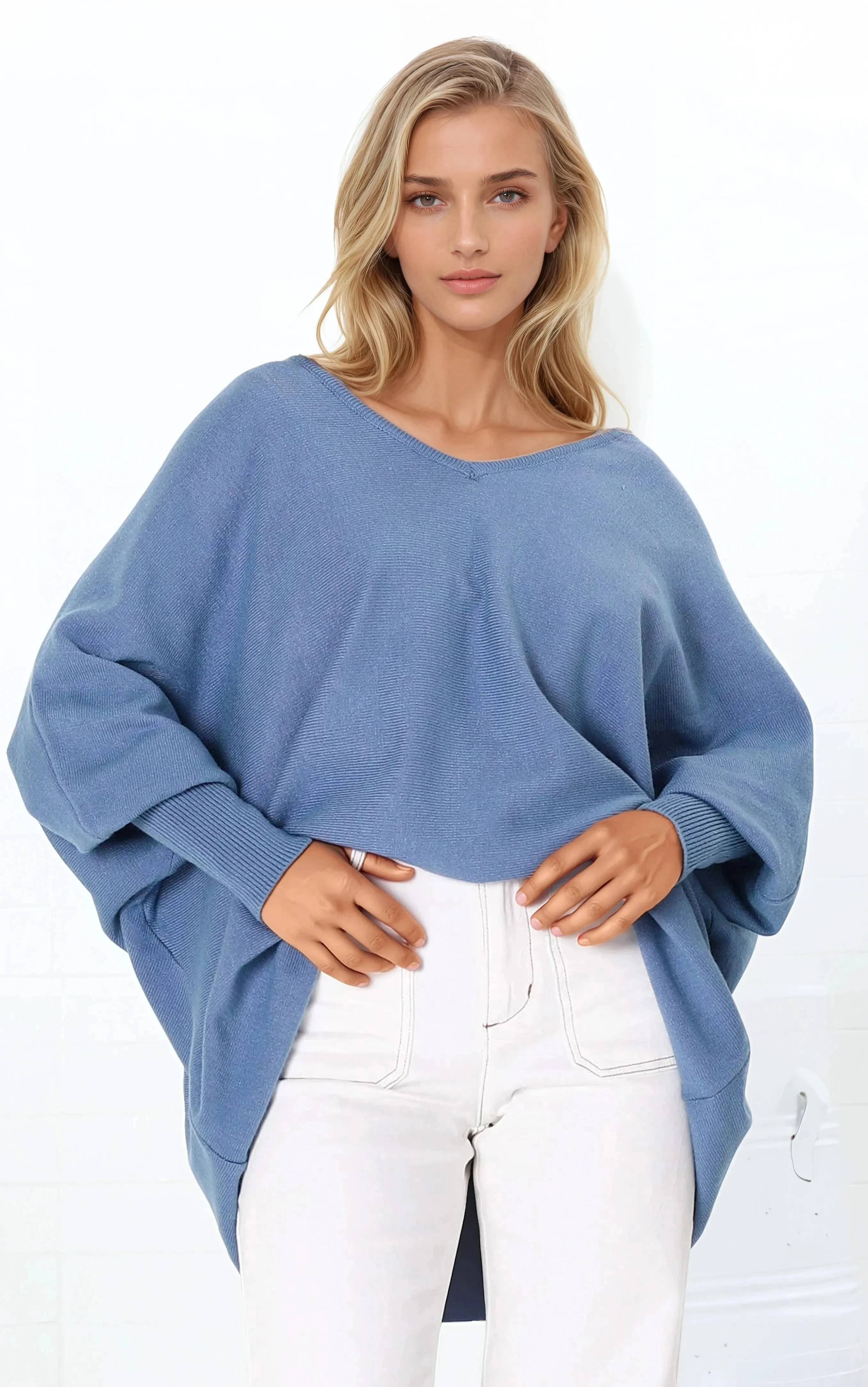 Pier Jumper - Oversized Batwing Knit Jumper in Blue sold by Salty Crush product image thumbnail 2