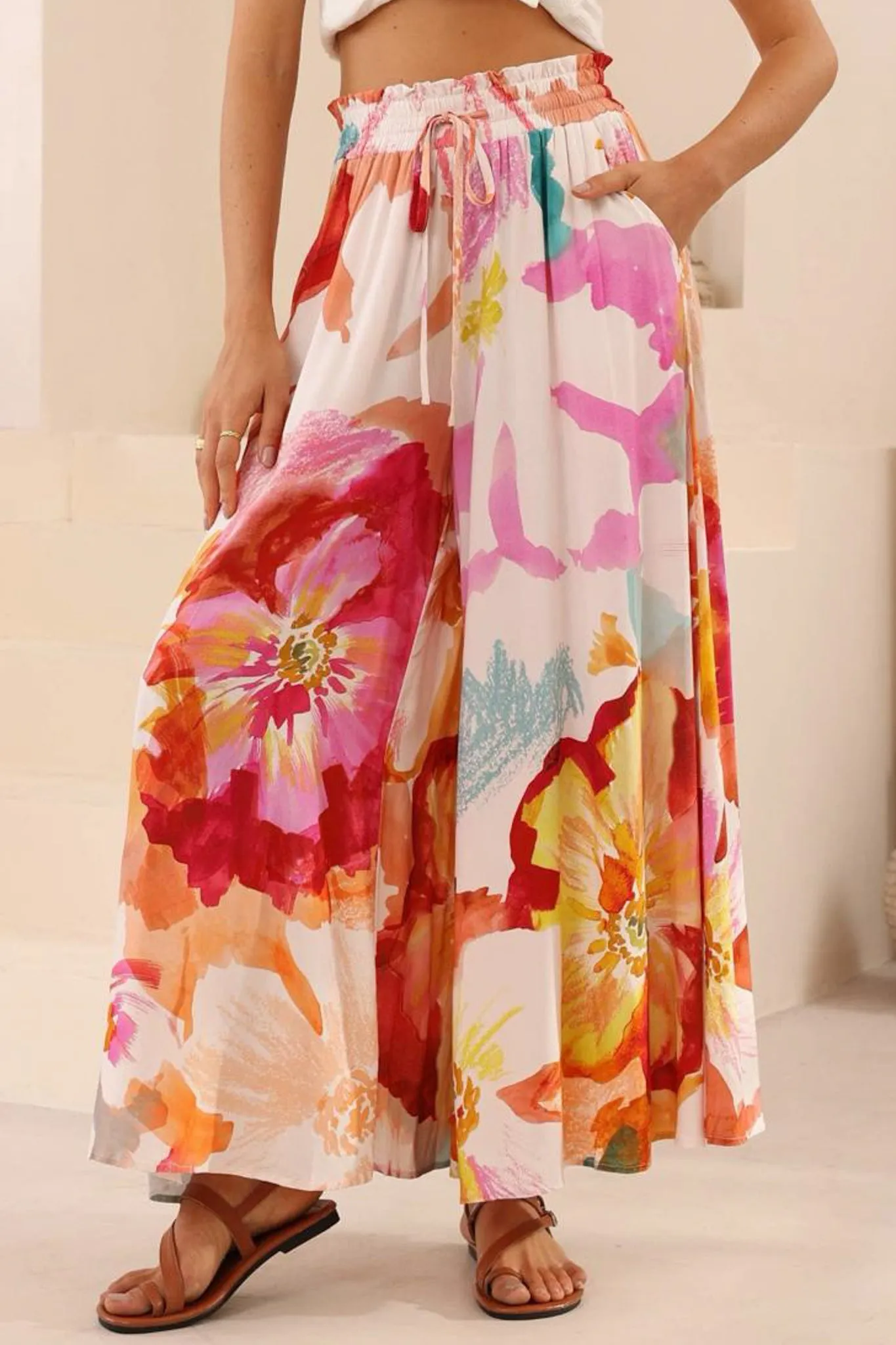 Mezza Pants - Paper Bag High Waisted Wide Leg Pants in Millie Print sold by Salty Crush product image thumbnail 2