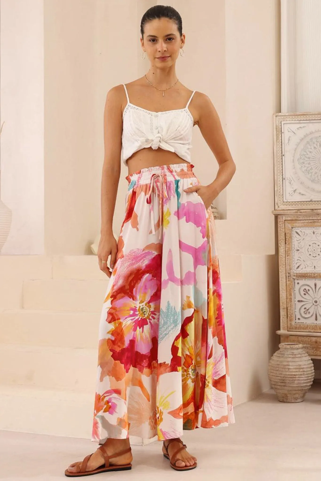 Mezza Pants - Paper Bag High Waisted Wide Leg Pants in Millie Print sold by Salty Crush