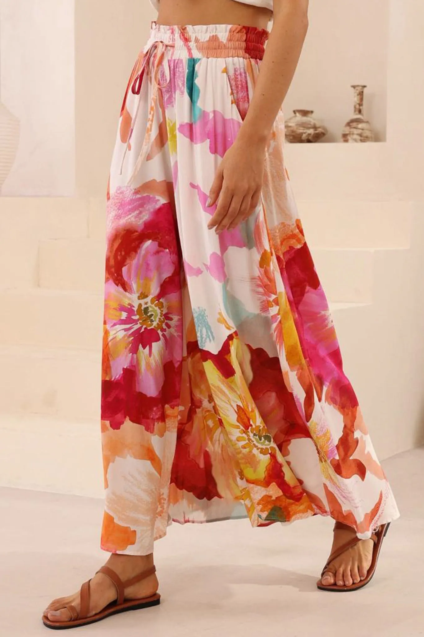 Mezza Pants - Paper Bag High Waisted Wide Leg Pants in Millie Print sold by Salty Crush product image thumbnail 4