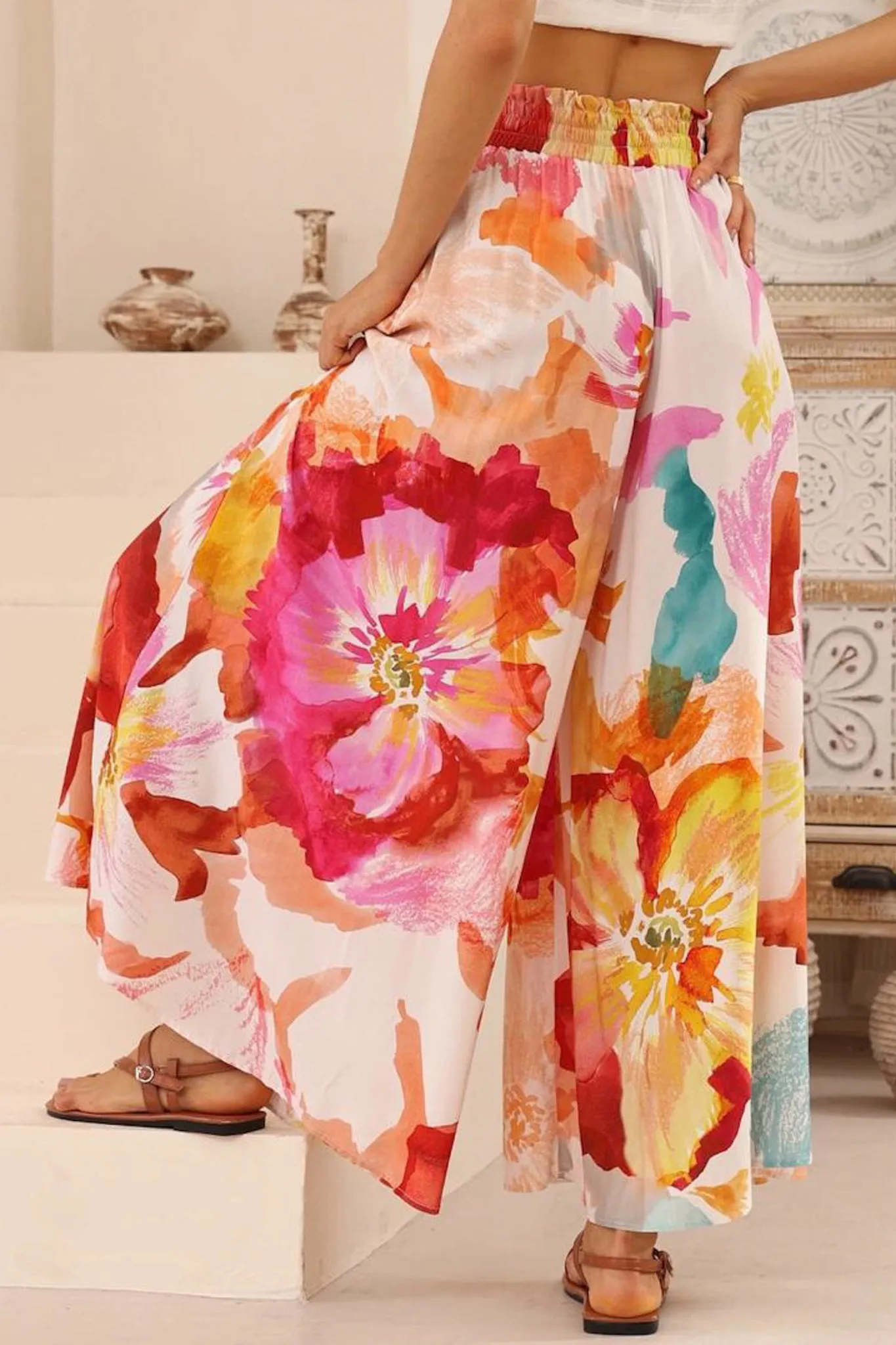 Mezza Pants - Paper Bag High Waisted Wide Leg Pants in Millie Print sold by Salty Crush product image thumbnail 5