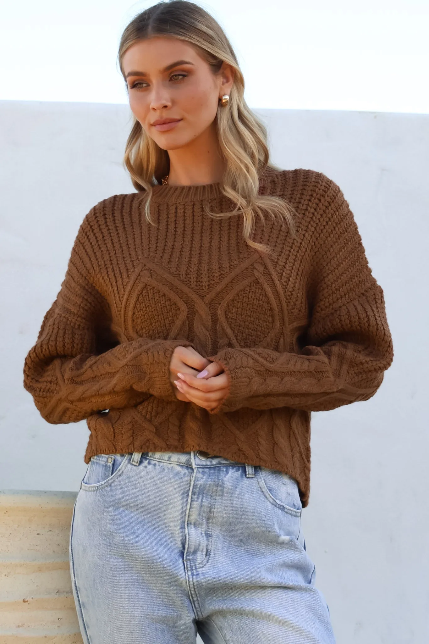 Maxton Jumper - Crew Neck Cable Knit Jumper in Coffee sold by Salty Crush product image thumbnail 4