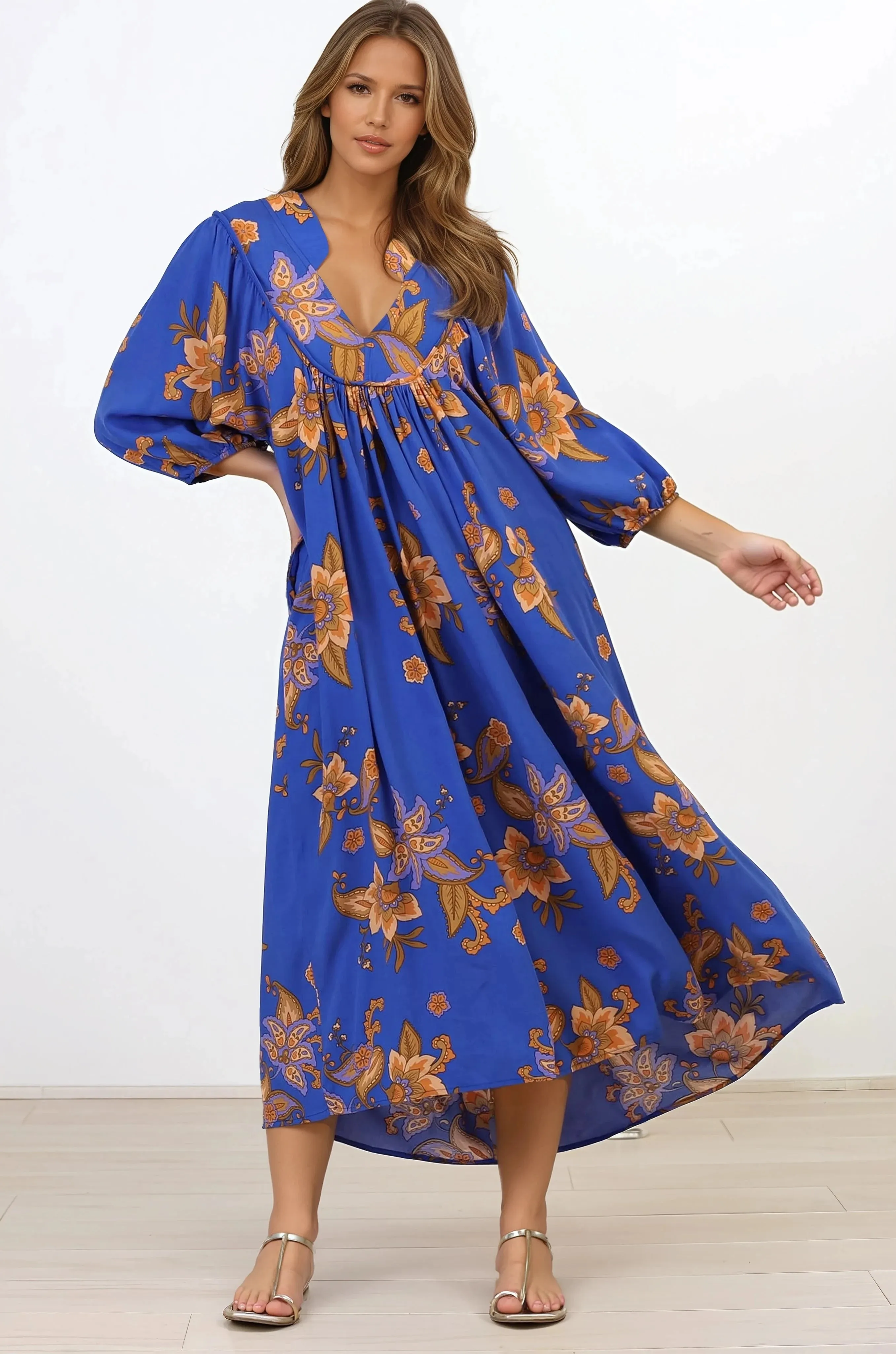 Boheme Midi Dress - Piping Defined Bust Slimline Smock Dress In Maribella Print sold by Salty Crush product image thumbnail 3