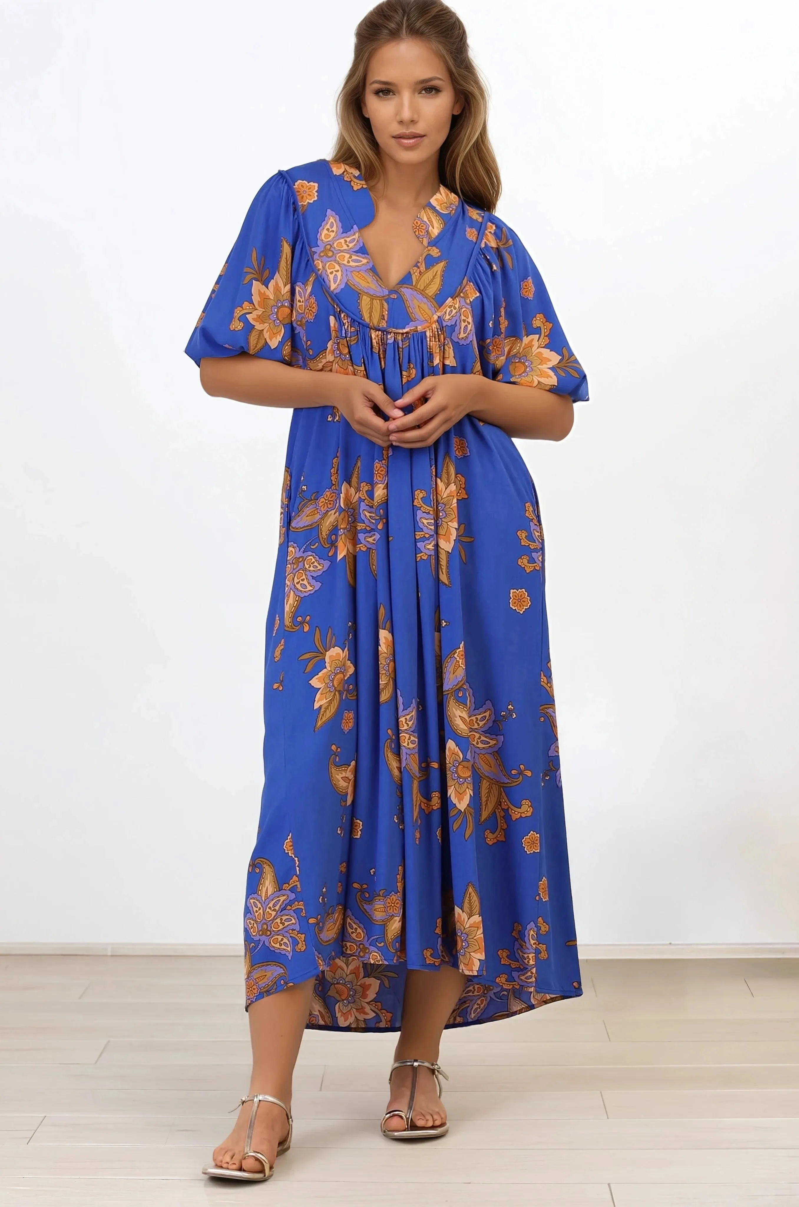 Boheme Midi Dress - Piping Defined Bust Slimline Smock Dress In Maribella Print sold by Salty Crush product image thumbnail 4