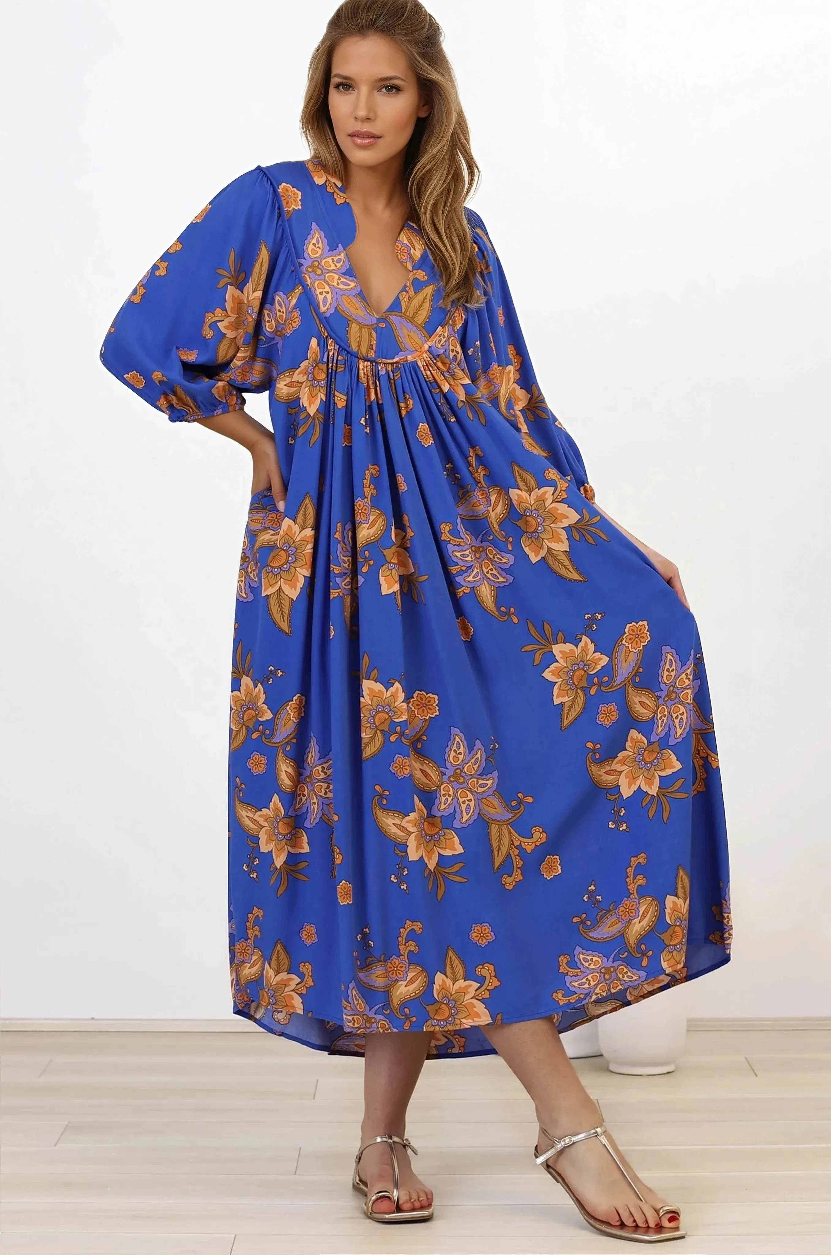 Boheme Midi Dress - Piping Defined Bust Slimline Smock Dress In Maribella Print sold by Salty Crush product image thumbnail 5