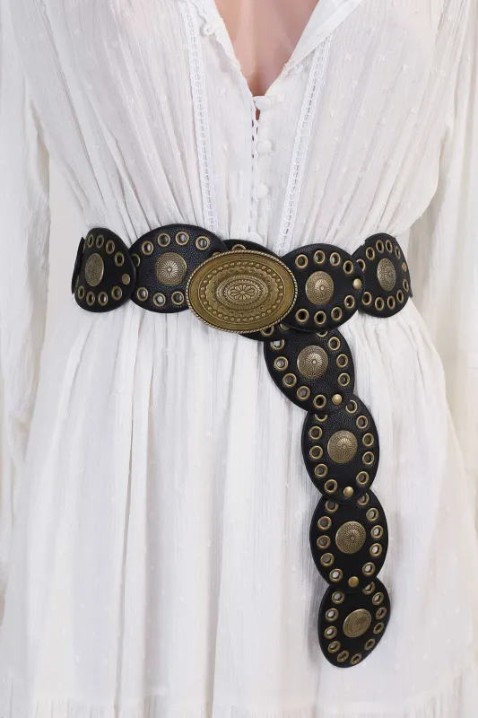 Slate Rivet Gold Buckle Belt - Black sold by Salty Crush