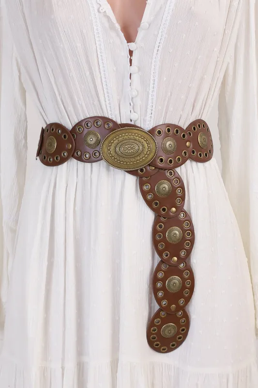 Slate Rivet Gold Buckle Belt - Brown sold by Salty Crush