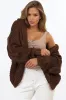 Maple Knit - Chunky Cable Knit Hooded Crop Cardigan in Brown sold by Salty Crush