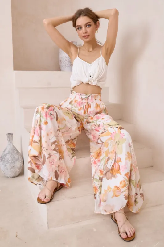 Charli Pants -  Paper Bag High Waisted Wide Leg Pants in Claira Print sold by Salty Crush