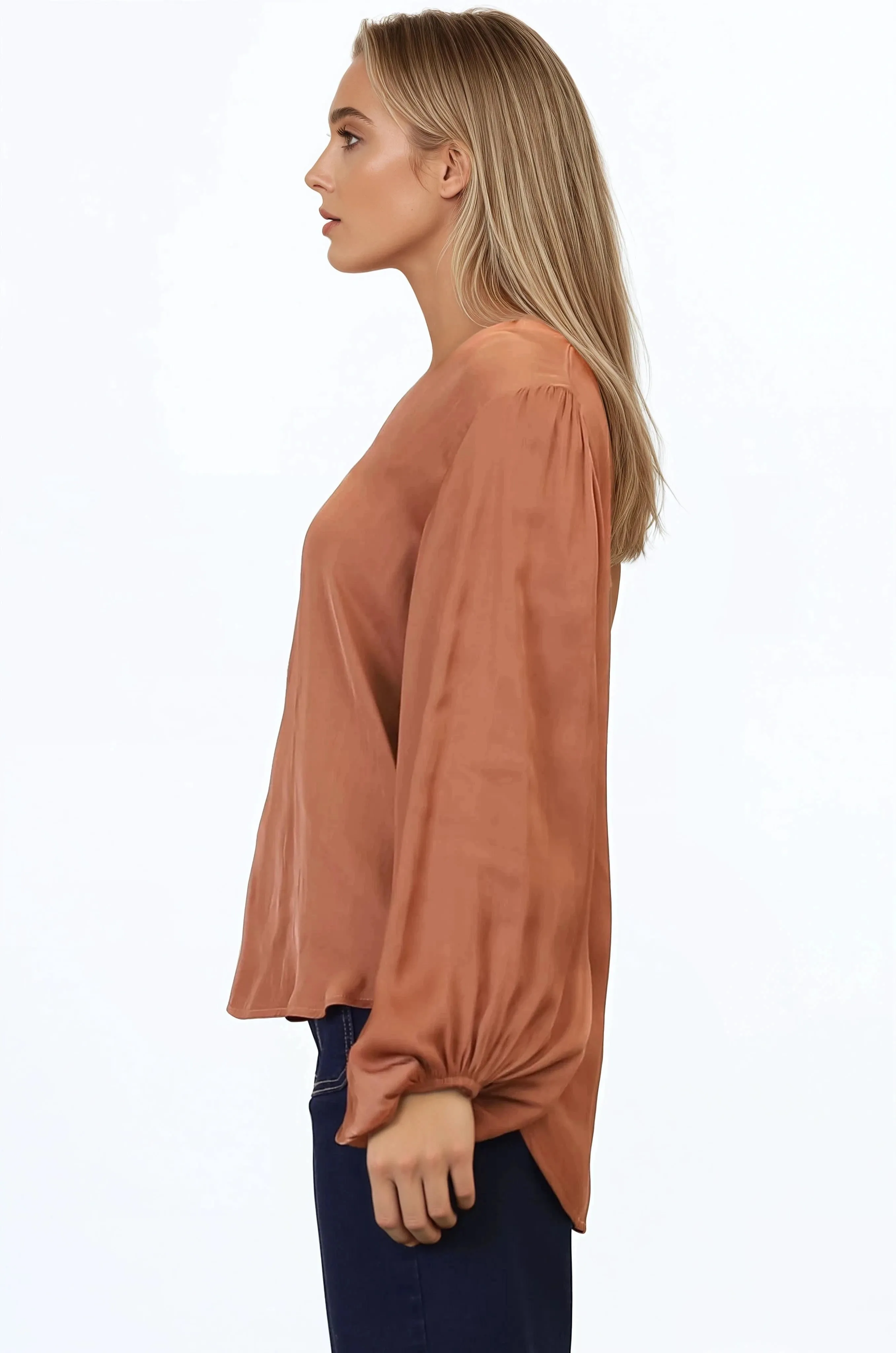 Morgana Blouse - Soft V-Neckline Pull Over Top with Balloon Sleeves in Rust sold by Salty Crush product image thumbnail 5
