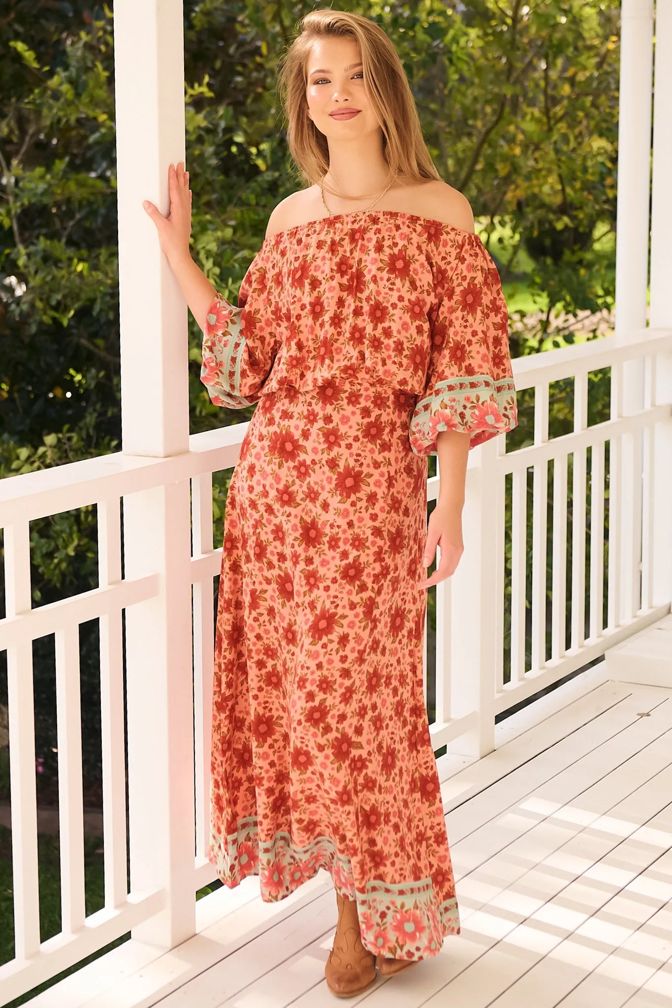Hallie Maxi Dress - Off Shoulder Balloon Sleeve Dress in Lillianna Print sold by Salty Crush product image thumbnail 2
