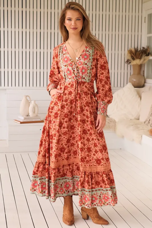 Arlo Maxi Dress - V-Neck Pull Tie Waist Maxi With Pockets in Lillianna Print sold by Salty Crush