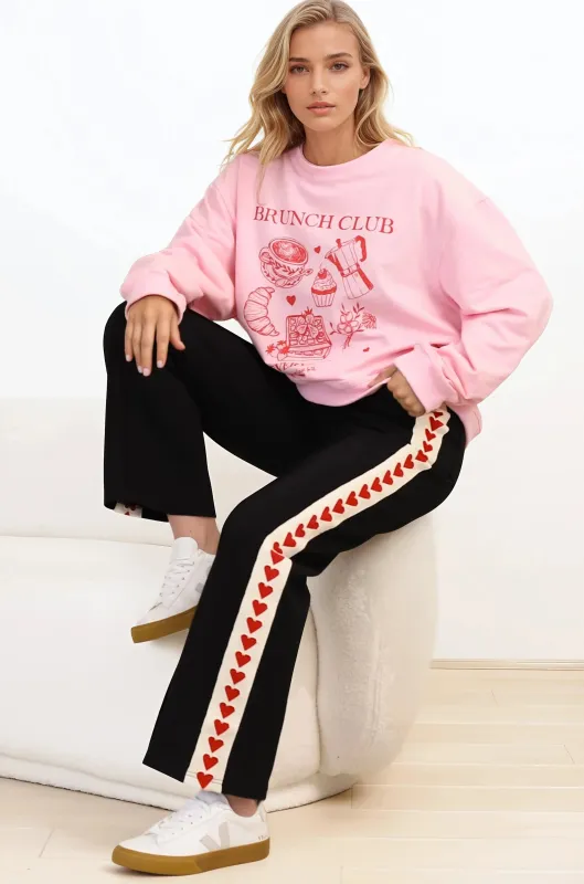 Shanty Pants - High Waisted Straight Leg Pants with Heart Side Strip in Black sold by Salty Crush