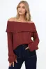 Rayra Knit Top - Multiway Neckline Knit Top with Flute Sleeves in Wine sold by Salty Crush