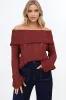 Rayra Knit Top - Multiway Neckline Knit Top with Flute Sleeves in Wine sold by Salty Crush