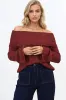 Rayra Knit Top - Multiway Neckline Knit Top with Flute Sleeves in Wine sold by Salty Crush