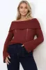 Rayra Knit Top - Multiway Neckline Knit Top with Flute Sleeves in Wine sold by Salty Crush