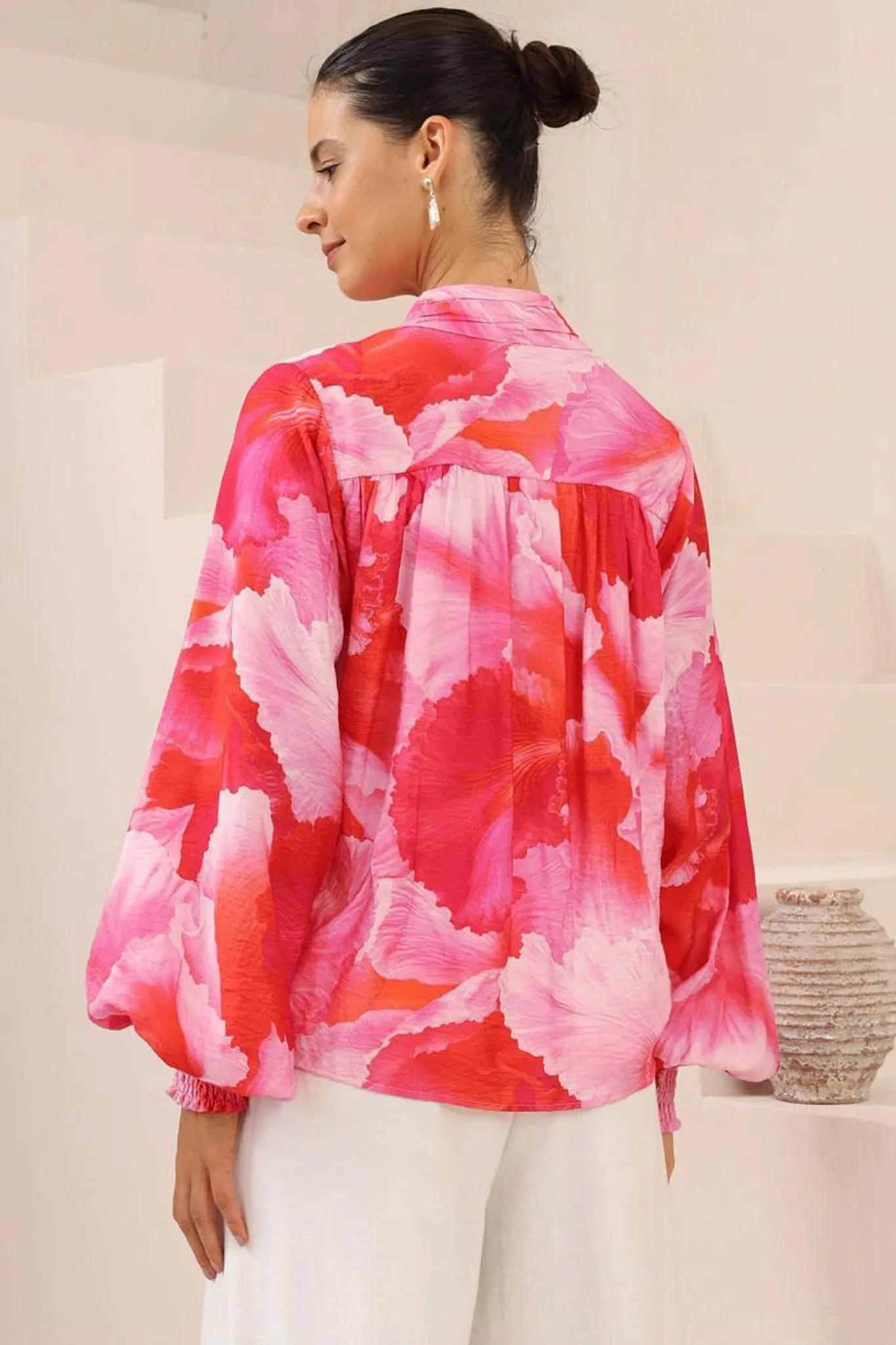 Faye Blouse - Mandarin Collar Balloon Sleeve Button Down Shirt in Greta Print sold by Salty Crush product image thumbnail 4