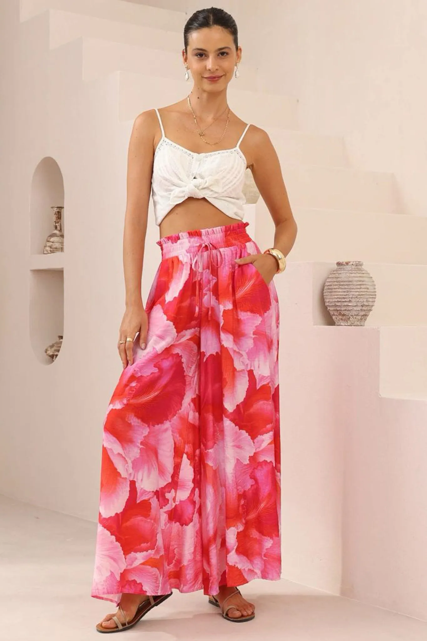 Charli Pants - Paper Bag High Waisted Wide Leg Pants in Greta Print sold by Salty Crush