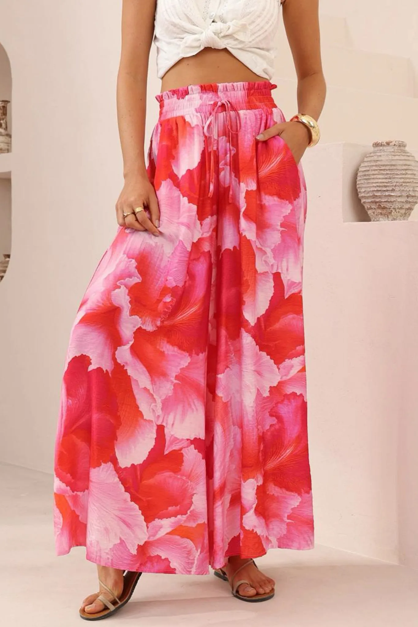 Charli Pants - Paper Bag High Waisted Wide Leg Pants in Greta Print sold by Salty Crush product image thumbnail 2