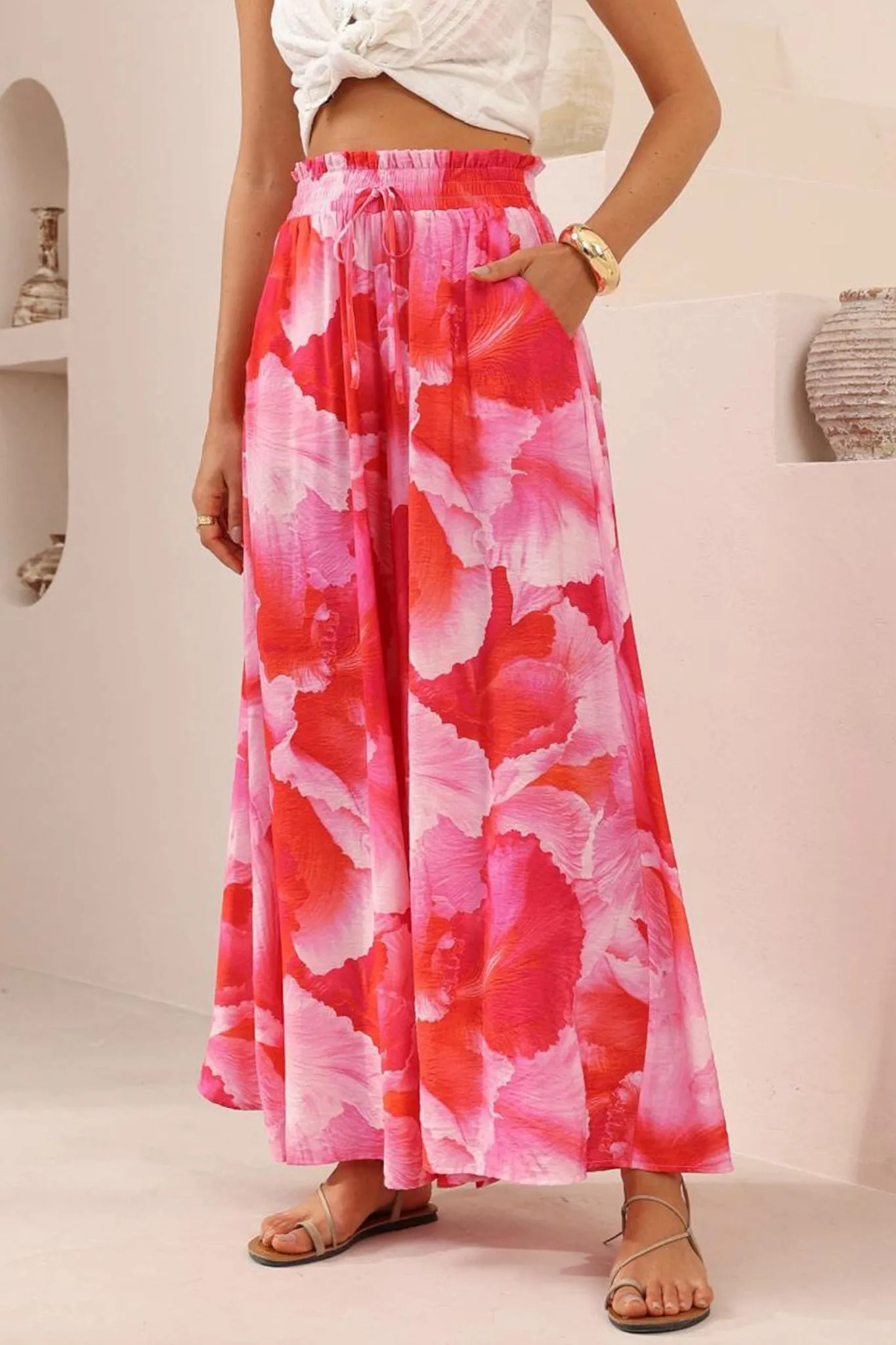 Charli Pants - Paper Bag High Waisted Wide Leg Pants in Greta Print sold by Salty Crush product image thumbnail 3