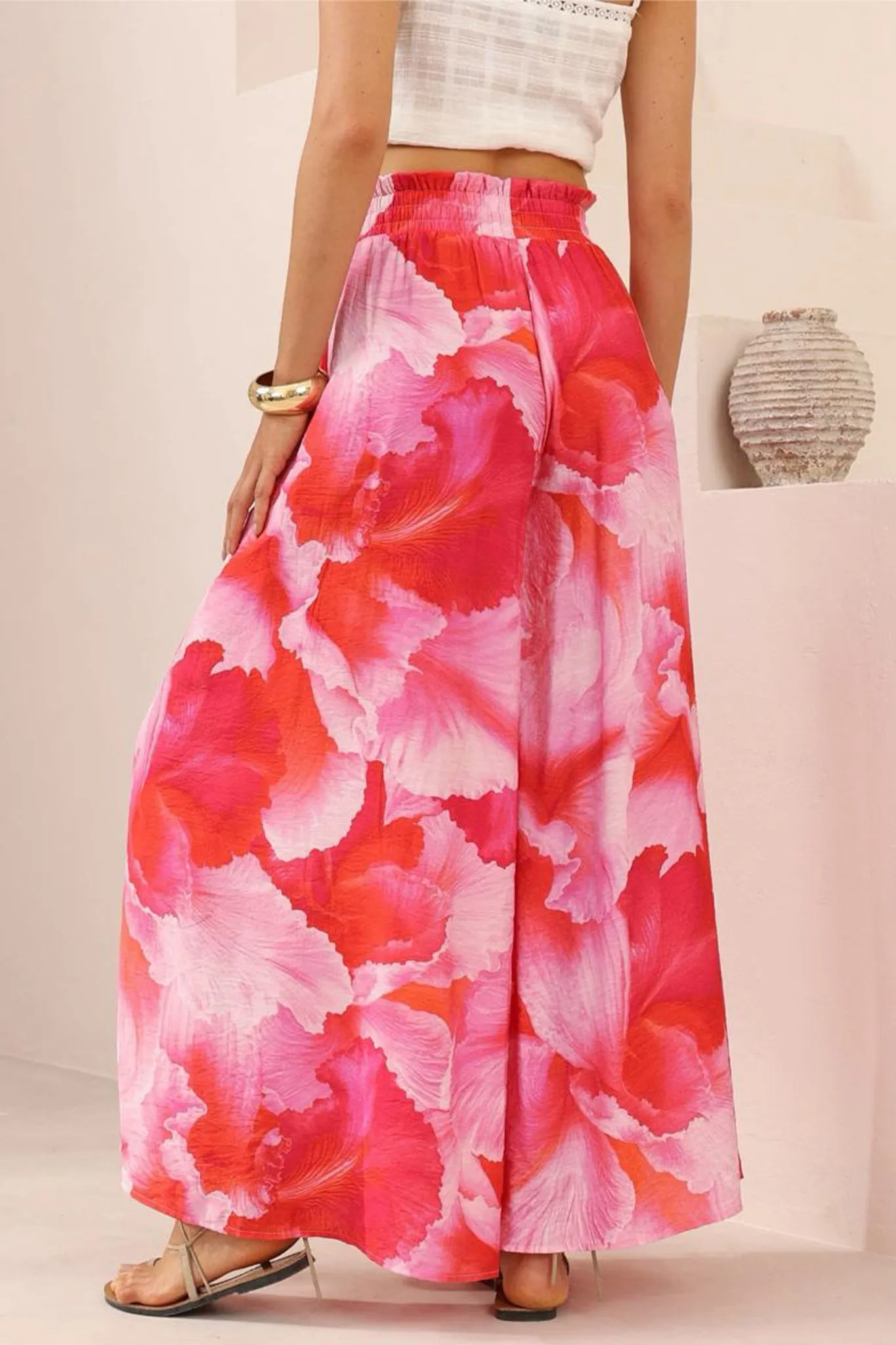 Charli Pants - Paper Bag High Waisted Wide Leg Pants in Greta Print sold by Salty Crush product image thumbnail 4