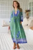 Boheme Midi Dress - Piping Defined Bust 3/4 Sleeve Smock Dress in Bluebird Print sold by Salty Crush