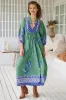 Boheme Midi Dress - Piping Defined Bust 3/4 Sleeve Smock Dress in Bluebird Print sold by Salty Crush