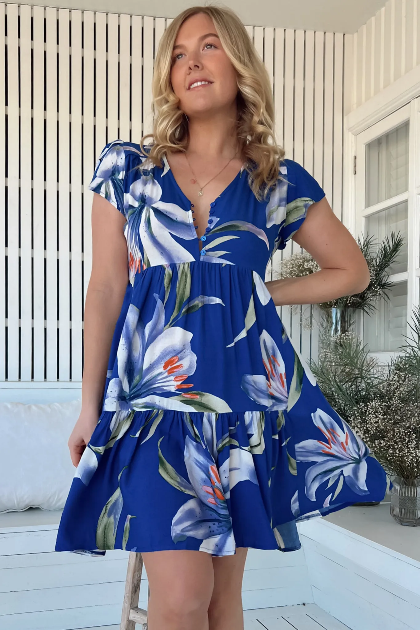 Tracey Mini Dress - Cap Sleeve Dress with Waist Tie in Asteria Print sold by Salty Crush product image thumbnail 3