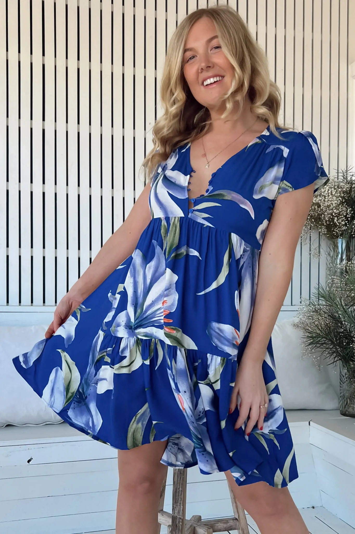 Tracey Mini Dress - Cap Sleeve Dress with Waist Tie in Asteria Print sold by Salty Crush product image thumbnail 5