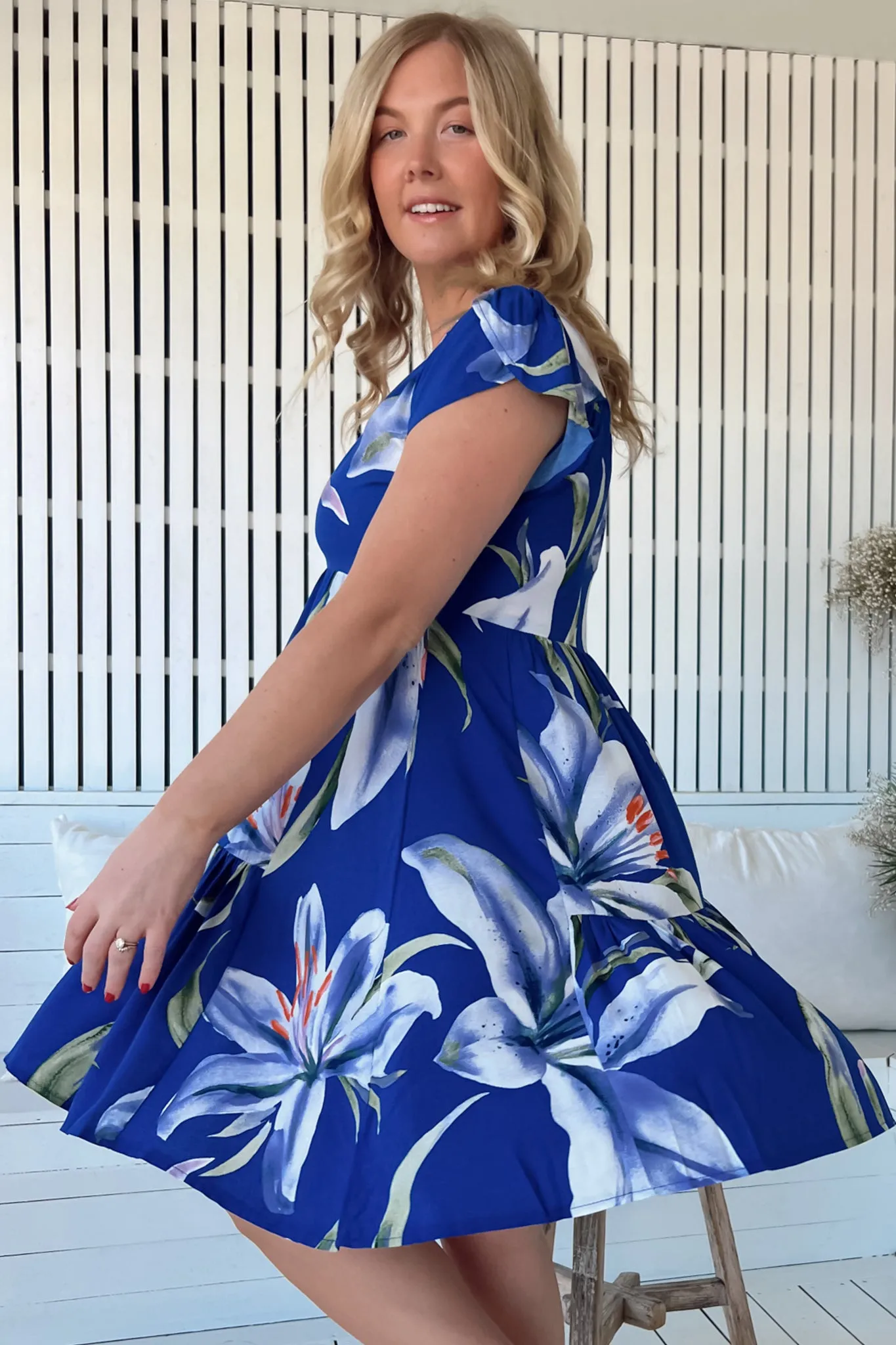 Tracey Mini Dress - Cap Sleeve Dress with Waist Tie in Asteria Print sold by Salty Crush product image thumbnail 4