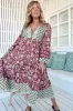 Eve Midi Dress - V Neck Long Sleeve Tiered Dress with Option Waist Tie in Athena Print sold by Salty Crush