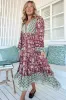 Eve Midi Dress - V Neck Long Sleeve Tiered Dress with Option Waist Tie in Athena Print sold by Salty Crush